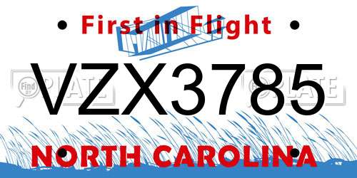 VZX3785 North Carolina License Plate