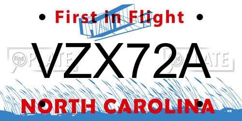 VZX72A North Carolina License Plate