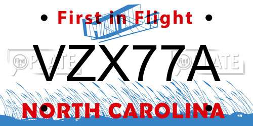 VZX77A North Carolina License Plate