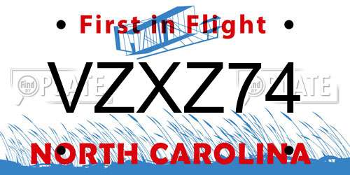 VZXZ74 North Carolina License Plate