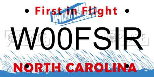W00FSIR North Carolina License Plate
