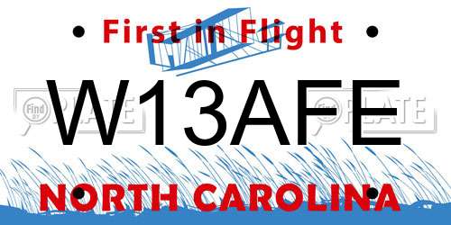 W13AFE North Carolina License Plate