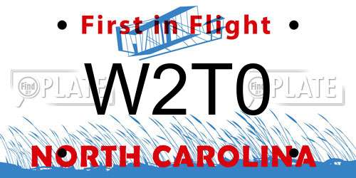 W2T0 North Carolina License Plate