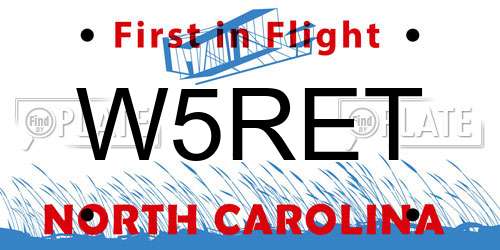 W5RET North Carolina License Plate