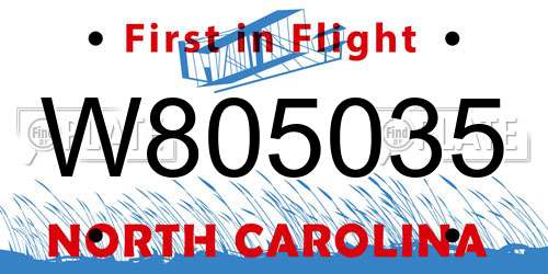 W805035 North Carolina License Plate