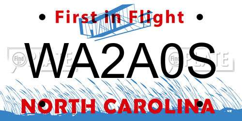 WA2A0S North Carolina License Plate