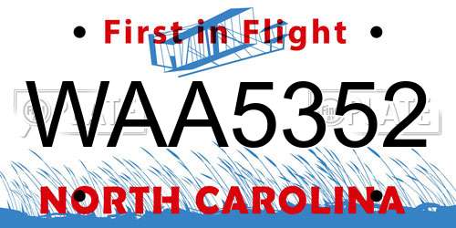 WAA5352 North Carolina License Plate