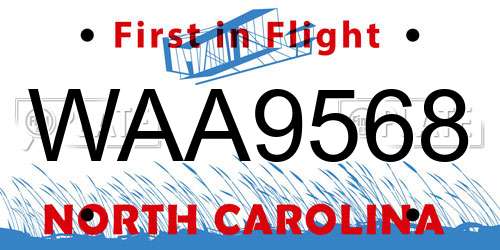 WAA9568 North Carolina License Plate
