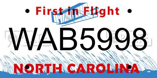 WAB5998 North Carolina License Plate