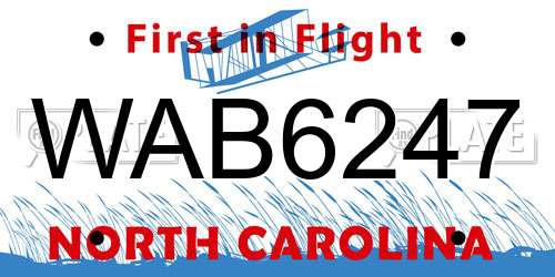 WAB6247 North Carolina License Plate
