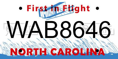 WAB8646 North Carolina License Plate
