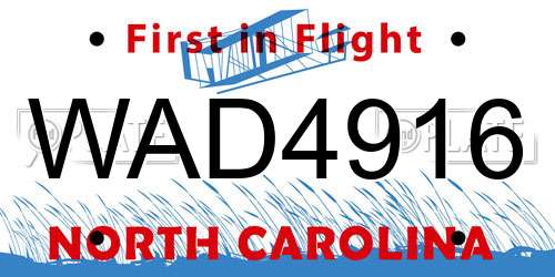 WAD4916 North Carolina License Plate