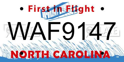 WAF9147 North Carolina License Plate