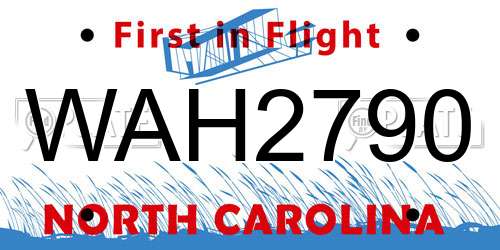 WAH2790 North Carolina License Plate