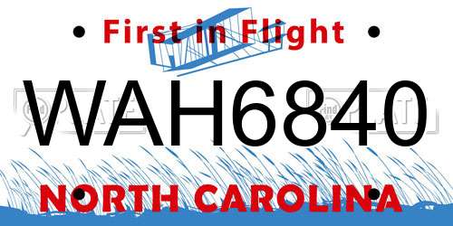 WAH6840 North Carolina License Plate