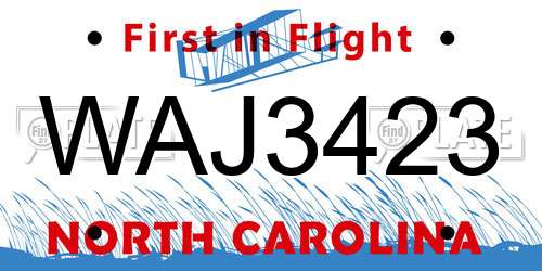 WAJ3423 North Carolina License Plate