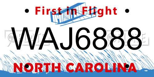 WAJ6888 North Carolina License Plate