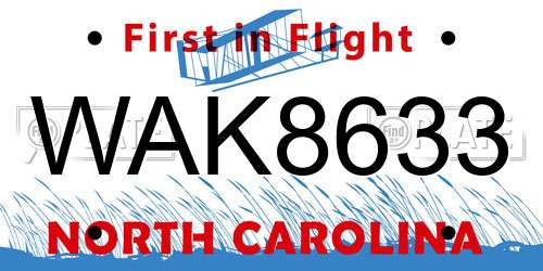 WAK8633 North Carolina License Plate