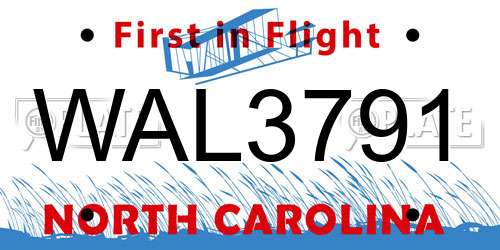 WAL3791 North Carolina License Plate