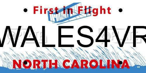 WALES4VR North Carolina License Plate