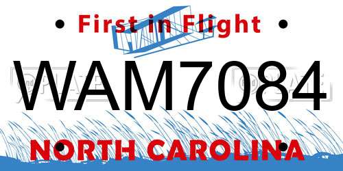 WAM7084 North Carolina License Plate