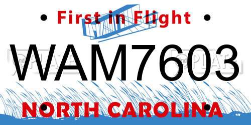 WAM7603 North Carolina License Plate