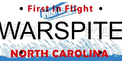 WARSPITE North Carolina License Plate