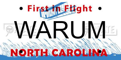 WARUM North Carolina License Plate