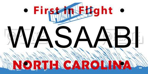 WASAABI North Carolina License Plate