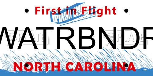 WATRBNDR North Carolina License Plate