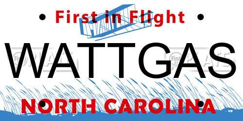 WATTGAS North Carolina License Plate
