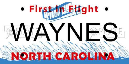 WAYNES North Carolina License Plate