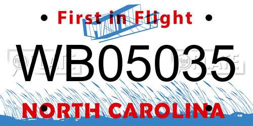 WB05035 North Carolina License Plate