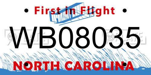 WB08035 North Carolina License Plate