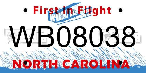 WB08038 North Carolina License Plate