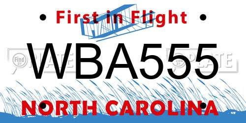 WBA555 North Carolina License Plate