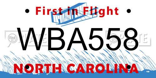 WBA558 North Carolina License Plate
