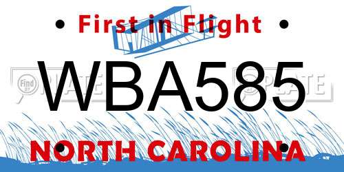 WBA585 North Carolina License Plate