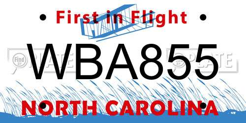 WBA855 North Carolina License Plate