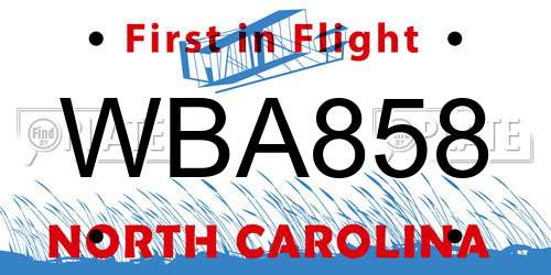 WBA858 North Carolina License Plate
