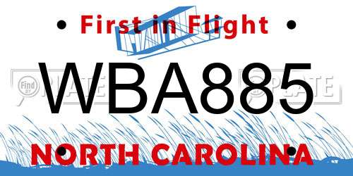 WBA885 North Carolina License Plate