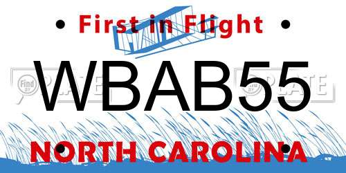 WBAB55 North Carolina License Plate