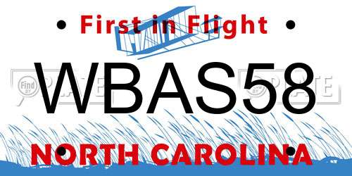 WBAS58 North Carolina License Plate