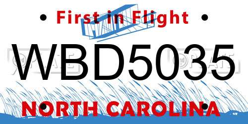 WBD5035 North Carolina License Plate