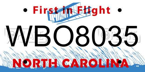WBO8035 North Carolina License Plate