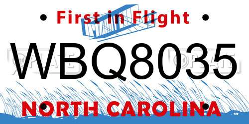 WBQ8035 North Carolina License Plate