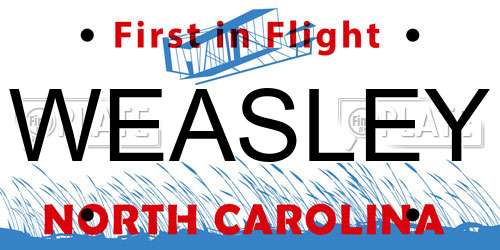 WEASLEY North Carolina License Plate