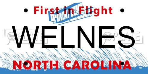 WELNES North Carolina License Plate