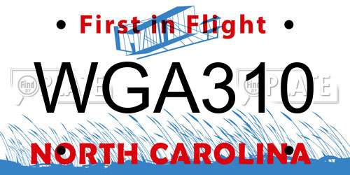 WGA310 North Carolina License Plate