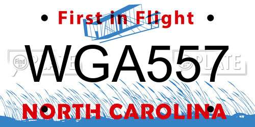 WGA557 North Carolina License Plate
